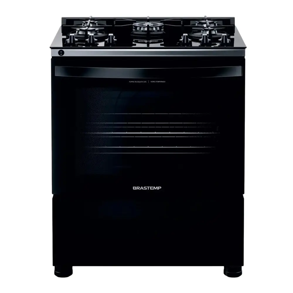 Fogão Brastemp 5 Bocas Preto, Mesa de Vidro e Turbo Chama — BFS5VCE