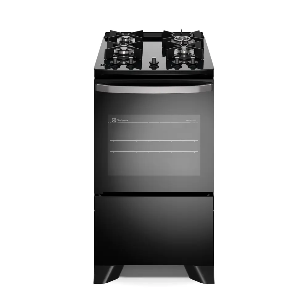 Fogão Electrolux 4 Bocas Preto, Mesa de Vidro e PerfectCook — FE4GB