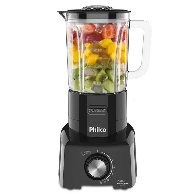 Liquidificador Philco PLQ1350 Copo de Vidro, 12 Velocidades + Pulsar, 1200W, Preto, 110V